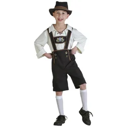 Classic Bavarian Lederhosen Oktoberfest Kids Costume German Beer Boys Outfit Hat Top Suspender Shorts Set Cosplay Halloween