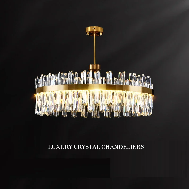 

Round LED Luxury Crystal Chandeliers Minimalist Lustre Ceiling Pendant Lights For Dining Living Room Hotel Hall Decor Lighting