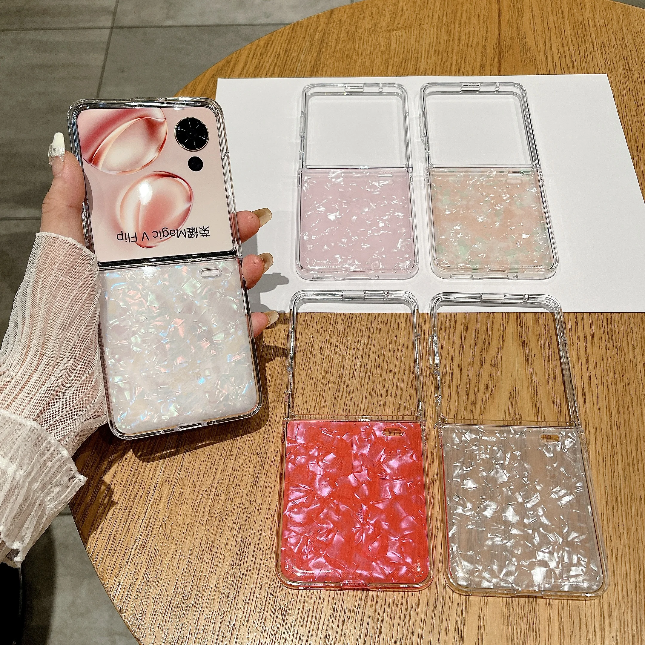 Asdipsa 2in1 Thin Hard Plastic Frame Case For Honor Magic V Flip MagicV Flip Glossy Glitter Shell Pattern Armor Back Cover