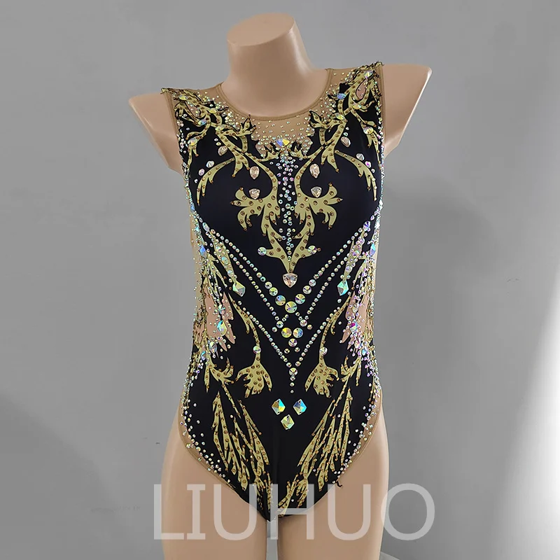 LIUHUO Handmade Synchronized Swimming Suits Professional Customized Swimming Team Performance Suit Black