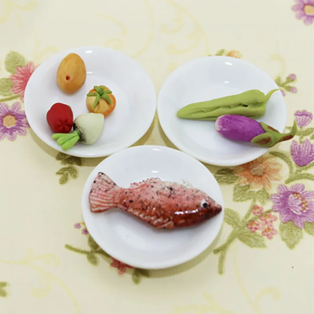 3Pcs 1/12 Dollhouse Miniature Accessories Mini Ceramic Food Plate Simulation Kitchen Fruit Dish for Doll House Decoration bjd