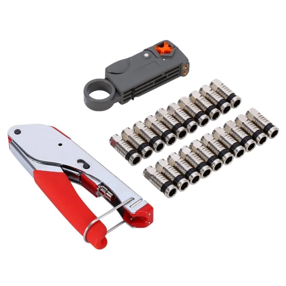 Electricity tool Set with Connectors Tool Rotary Stripper RG58/59/62 RG-6 Coaxial Cable Stripper Locking Compression Connector