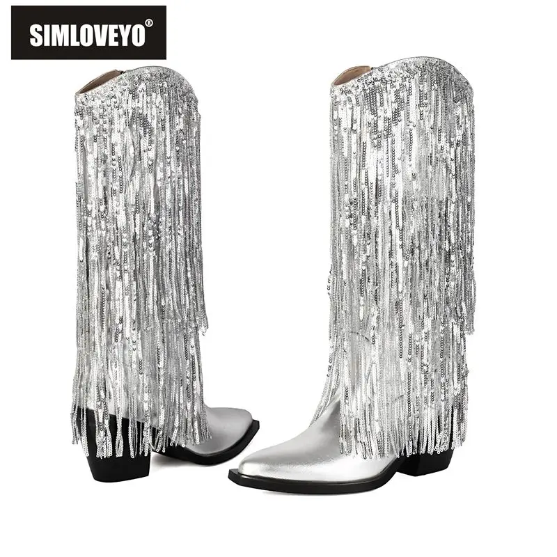 

ORCHA LISA Hot Women Mid Calf Boots Pointed Toe 7cm Chunky Heels Side Zipper Fringe Sexy Dating Bota Big Size 41 42 Autumn