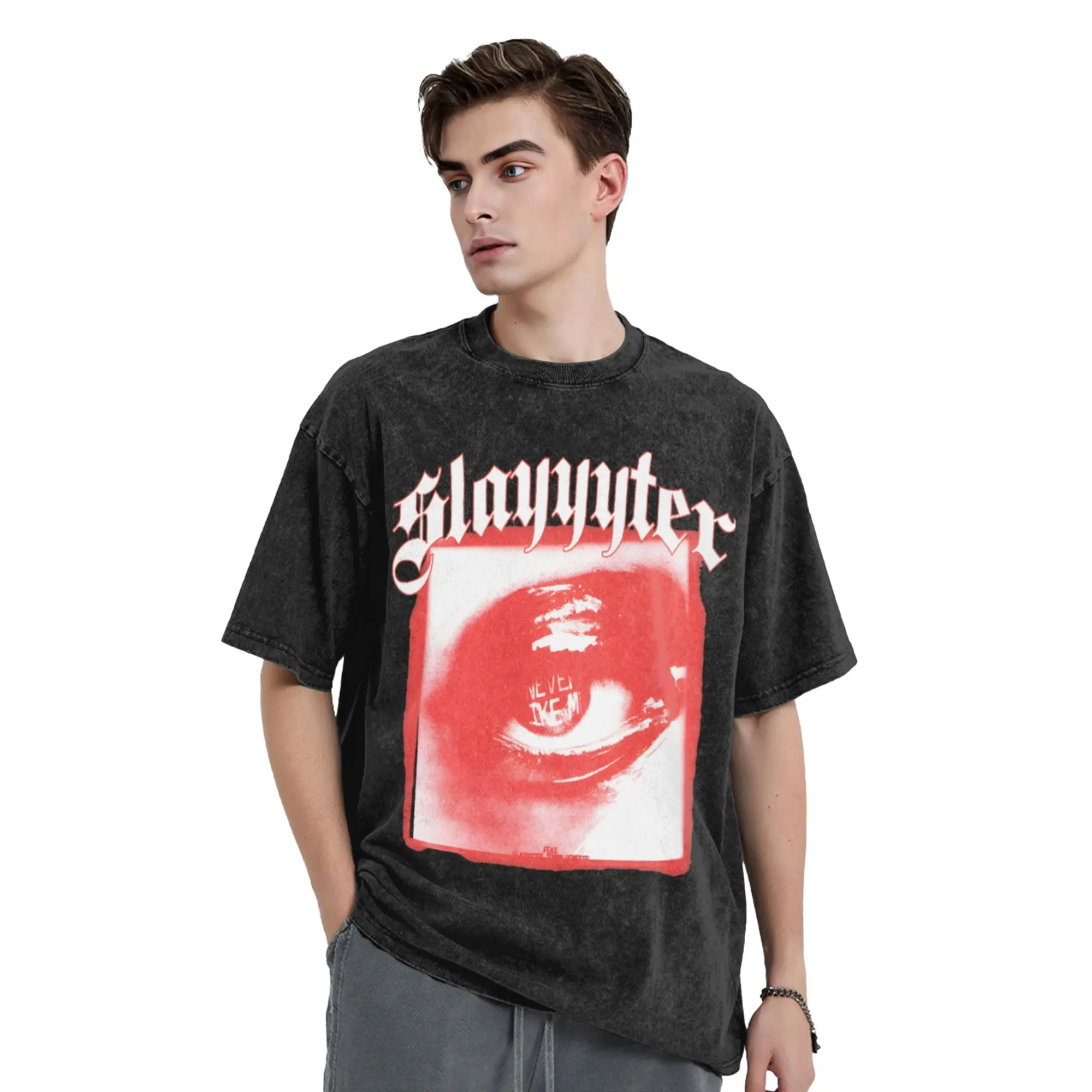 Slayyyter Eye Singer Synth Pop T Shirt Hip Hop Washed Cotton T-Shirt  Vintage for Men Women Tops Streetwear Summer Tee Shirt
