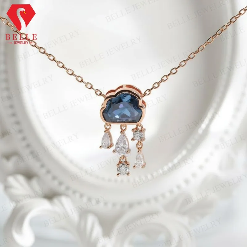 

2CT Customized Cloud Shaped Necklace S925/10K/14K/18K Match Newly Blue and D Color VVS1 Moissanite Luxury Design Gift