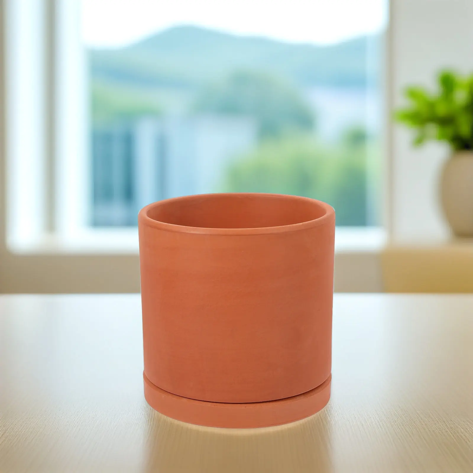 Medium Terracotta Succulent Pot Cylindrical Shape Reusable Clay Planter with Drainage Hole for Flowers Houseplants Garden Decor