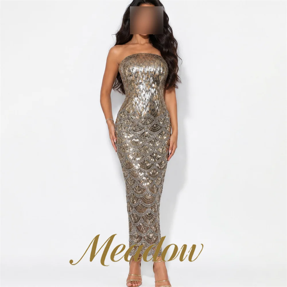 Meadow Gold Silver Mixed Tone Dresses For Special Events Glitter Sequin Party Dresses Strapless Christmas Dress Customizable