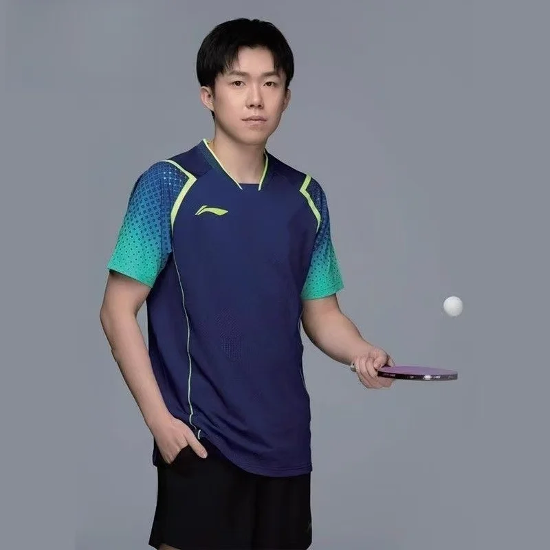 

Новая спортивная одежда для настольного тенниса, топы с короткими рукавами для бадминтона, костюмы для соревнований, футболки, дышащий, впитывающий пот дезодорант