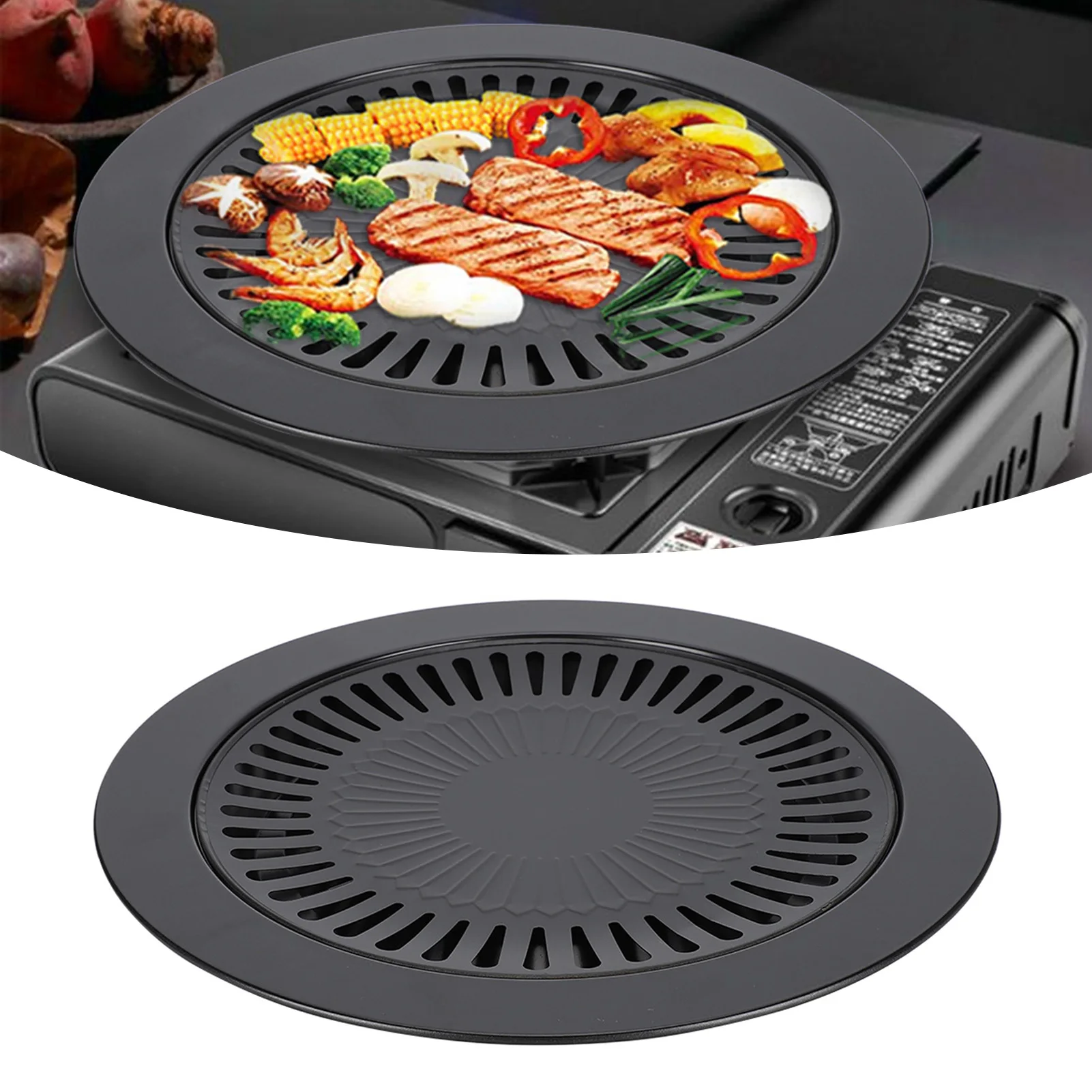 Sartén para barbacoa, bandeja redonda antiadherente sin humo para hornear, bandeja para asar, utensilios de cocina para estufa eléctrica, estufa de Gas, estufa de propano