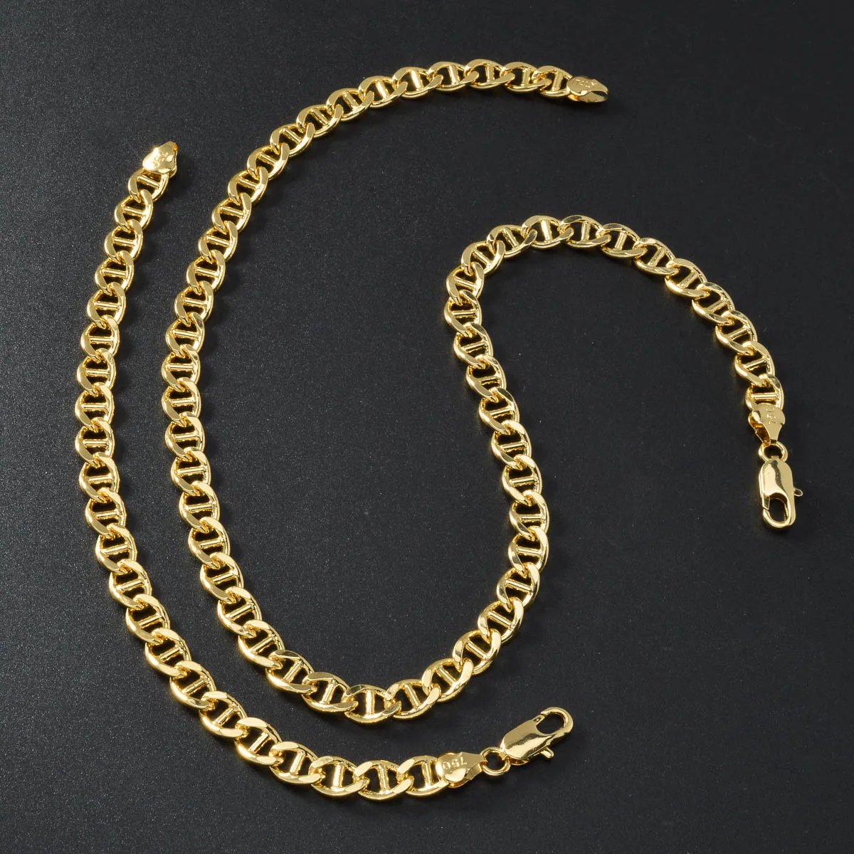 Mariner Wheat Link Jewelry Set 2Pcs Gold Plated Choker Necklace Bracelet Anti Tarnish Hip Hop Jewelry Accessory Gift Men Women