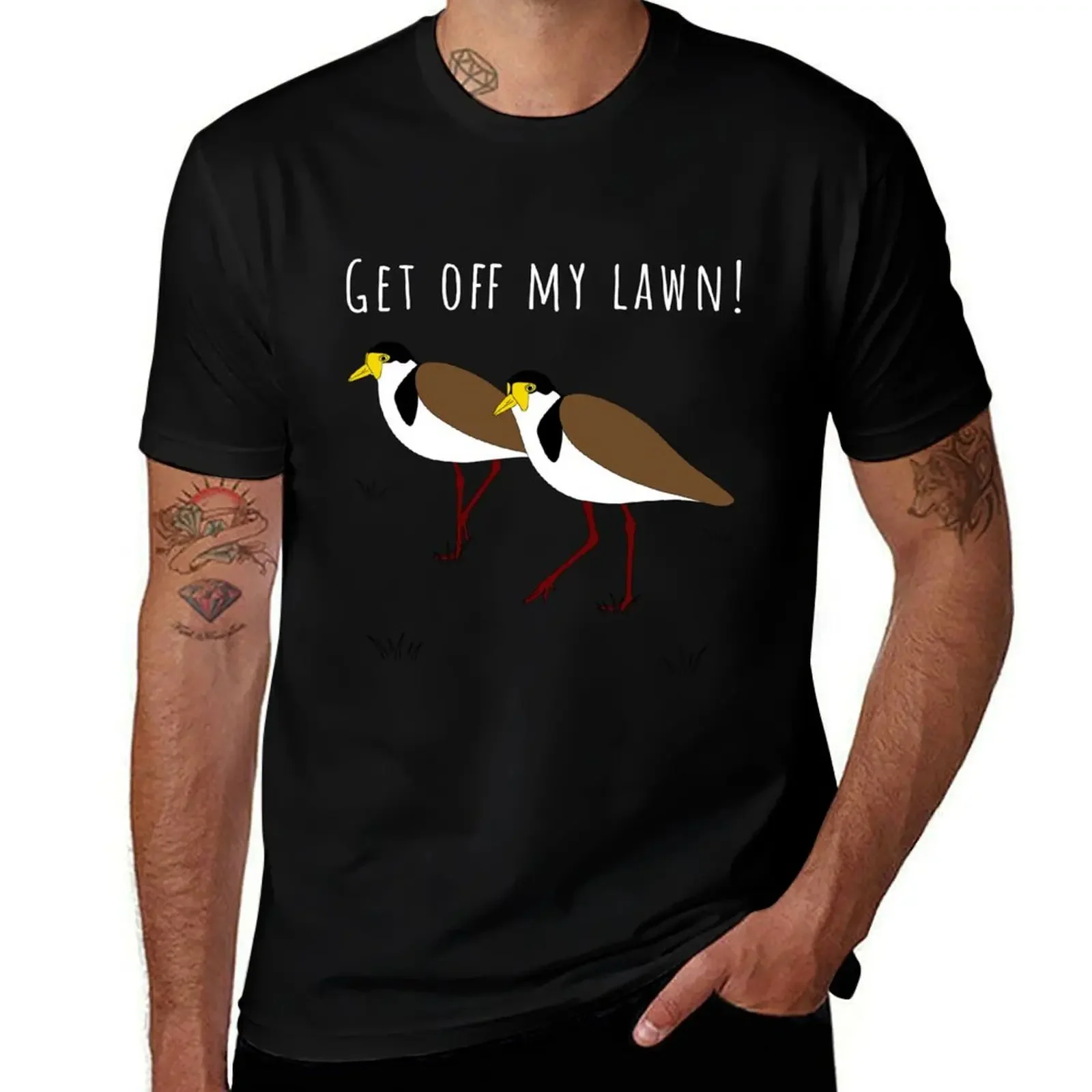 Get Off My Lawn Masked Lapwing Plover T-Shirt blue archive anime stuff mens white t shirts