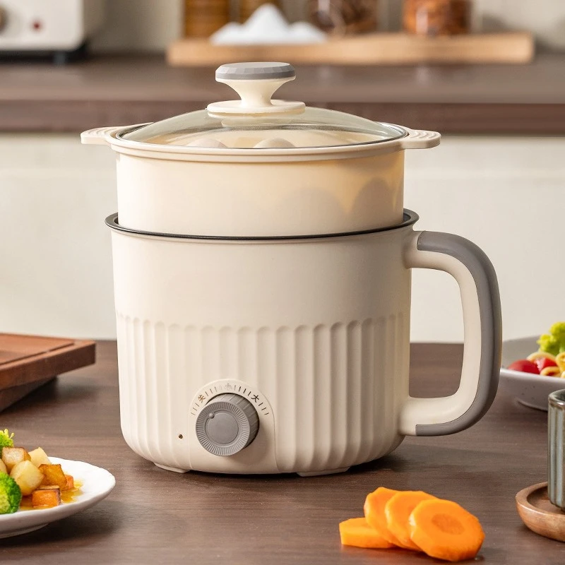 Olla Eléctrica de 220V y 1.7L, Mini Olla Caliente, Vaporera, Cocedor de Fideos para Dormitorio, Oficina y Hogar