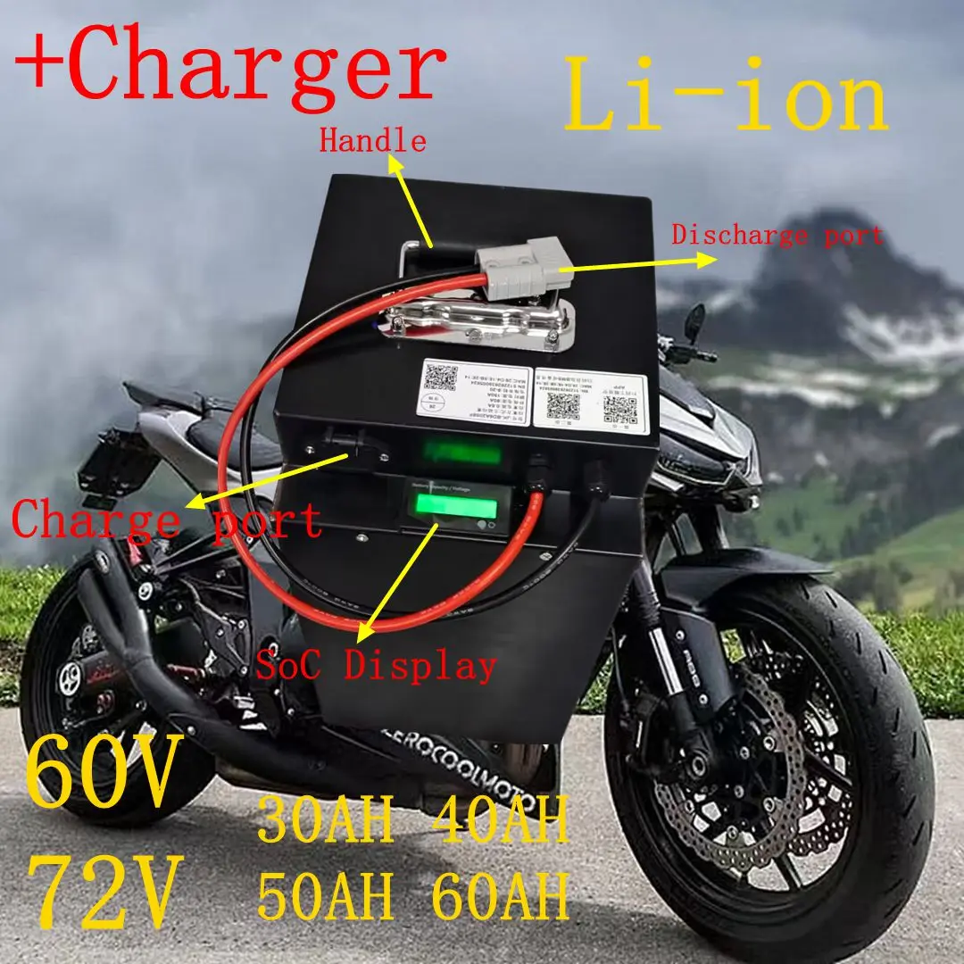 

60V 72V 30AH 40AH 50AH 60AH Lithium Ion Battery Li-ion with BMS for 2000W 3500W Electric Motorcycle Sightseeing Car+Charger