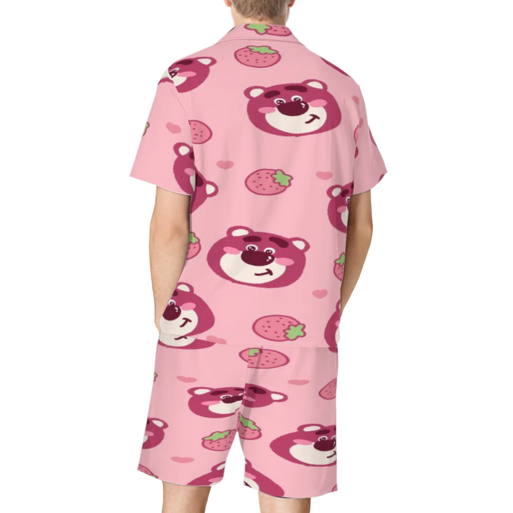 Ensemble de pyjama en coton Huggin' Bear pour hommes et femmes, manches longues, imprimé poupée fraise, décontracté