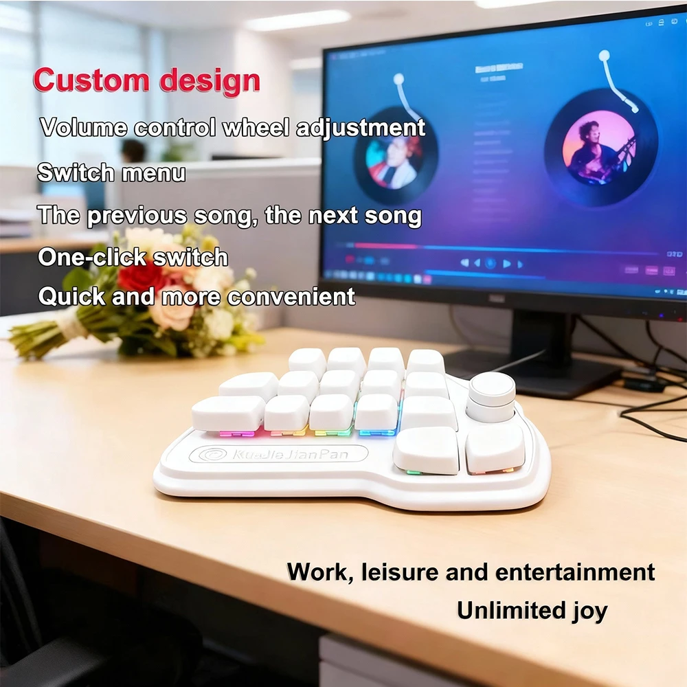 

17-key multi-functional mini keyboard, with 6 layers of macro recording for full key customization and easy switching, fast