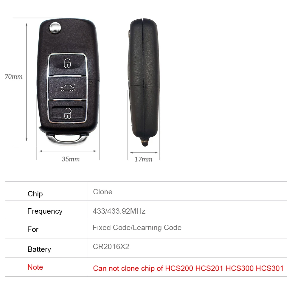 Car Remote Control Appearance 433mhz Self-copy for Garage Gate Door 433.92mhz Fixed Learning Code Clone Key Duplicator Keychain