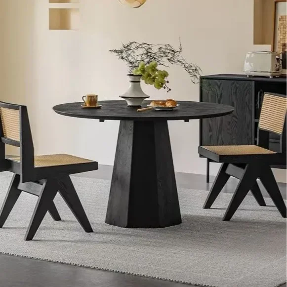 Simple Modern Solid Wood Round  Conference Table Black Minimalist Round Dining  Restaurant Household