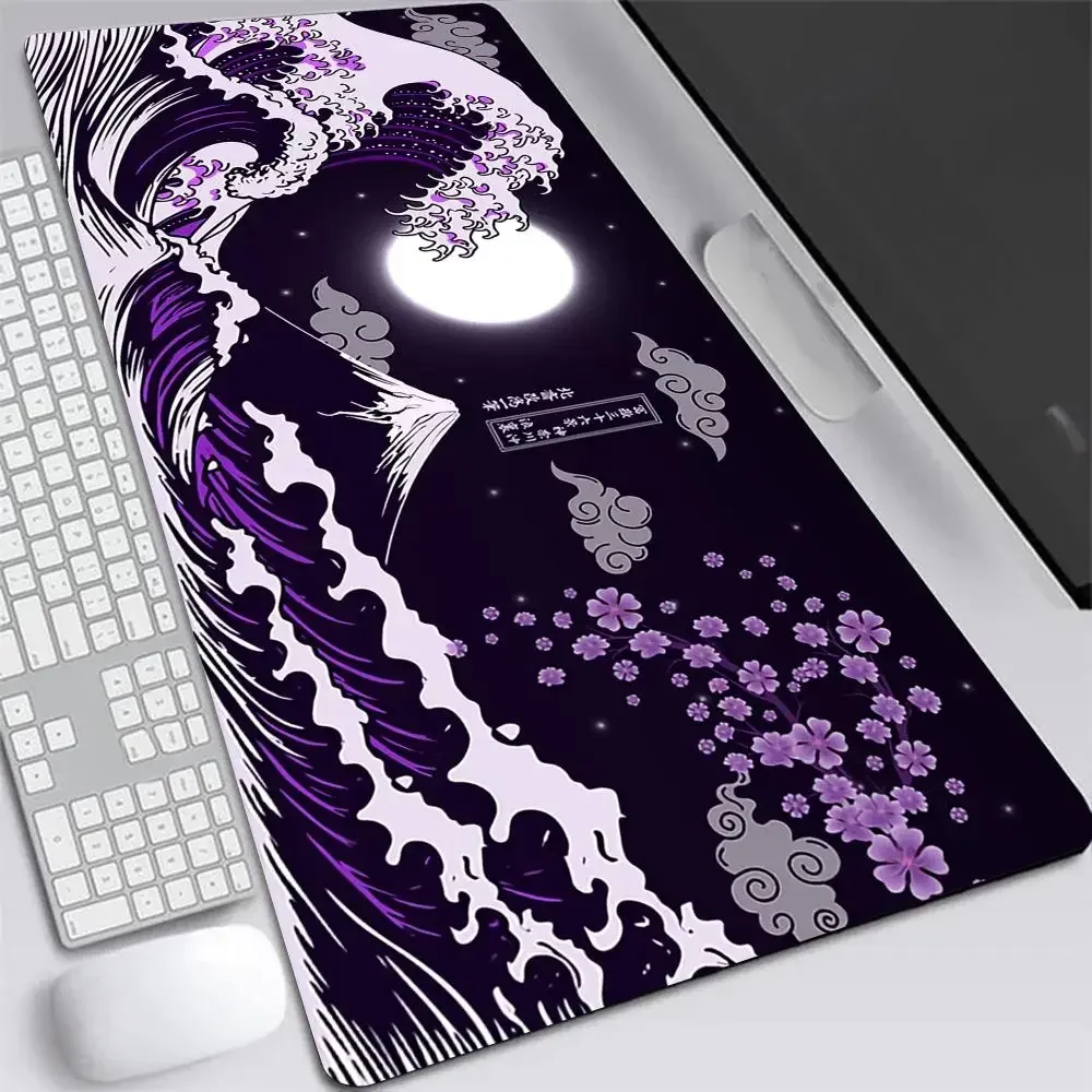 Japan Style Great Waves and Moon Large Size Rubber Anti- Slip Mousemats Computer Laptop Accessories Keyboard Tablemats 400*900mm