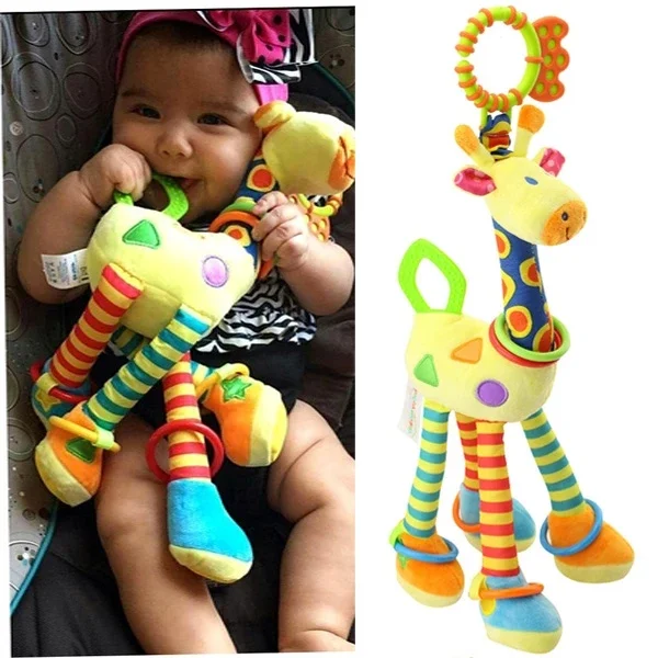 Sviluppo infantile del bambino Giraffa morbida Campanelli animali Sonagli Maniglia Massaggiagengive Giocattoli