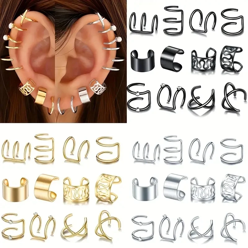 2/12pcs Fashion Stainless Steel Ear Cuff Leaf Clip Earrings for Women Climbers No Piercing Fake Cartilage Earring Accessories