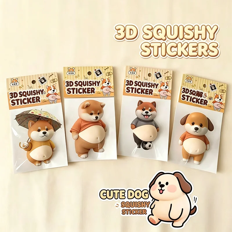 Funny Dog Squishy Stress Relief Kawaii Pet Decor Novelty Gift Car Home Decoration Soft Touch Sensory Toy 3D Squishy Dog Sticker