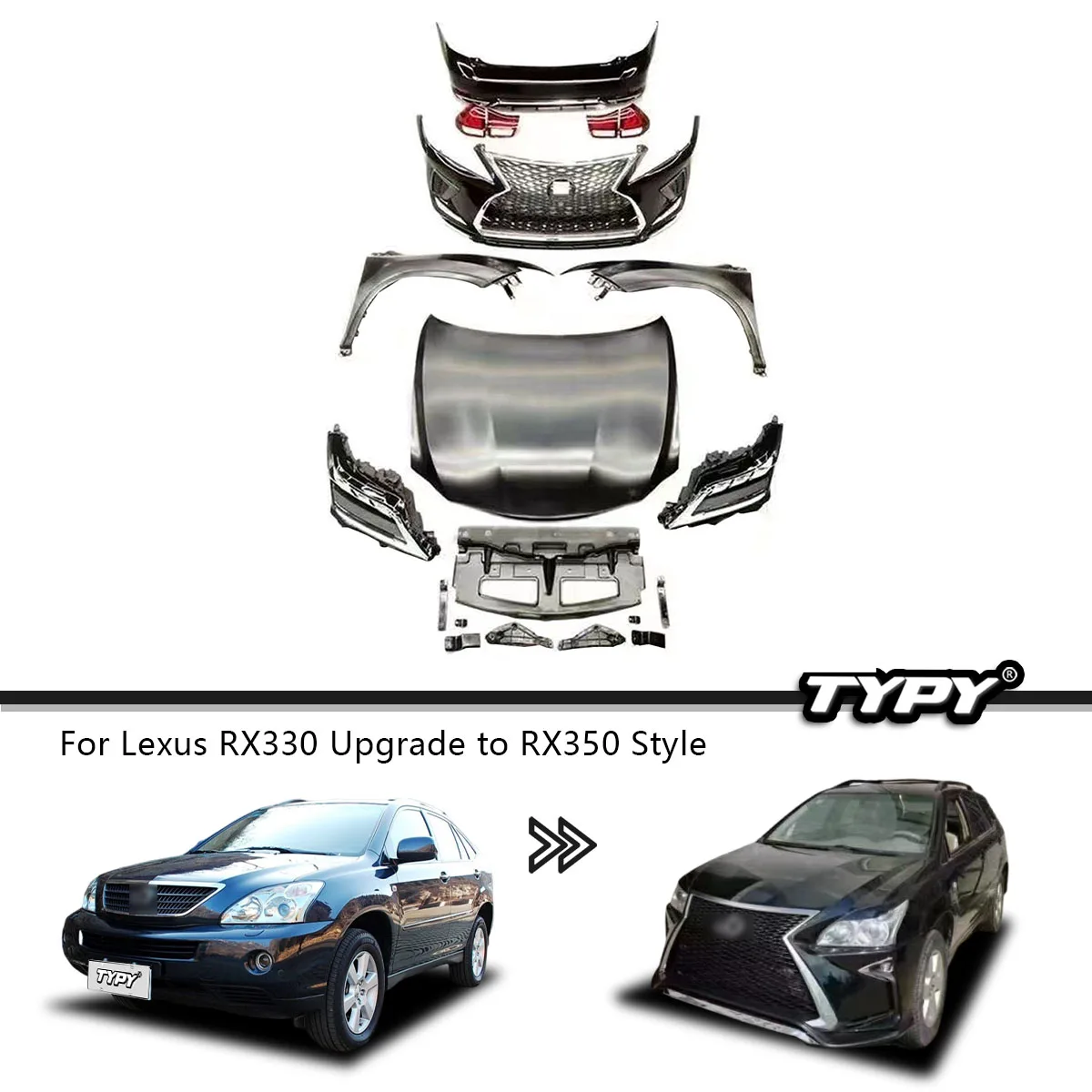 

New High Quality BodyKit for Lexus RX330 2006-2008 Upgrade to RX350 2020 Style Bumpers Grille Hood Fender Headlights Taillights