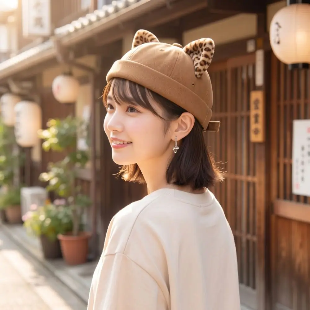 Fashion Cute Cat Ears Brimless Hat Breathable Sweet Dome Melon Cap Creative Adjustable Beanie Hat Casual Wear 4