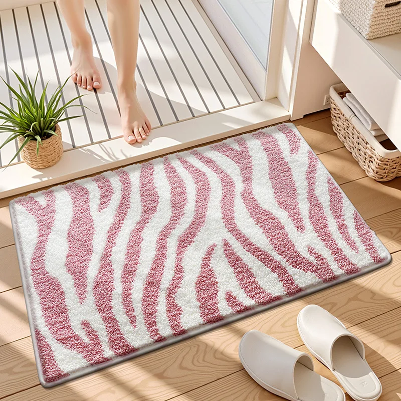 

Multicolored Zebra Pattern Bath Mat - TPR Strong Anti-Slip Backing, Super Absorbent & Quick Dry, Soft & Comfy Bathroom Rug