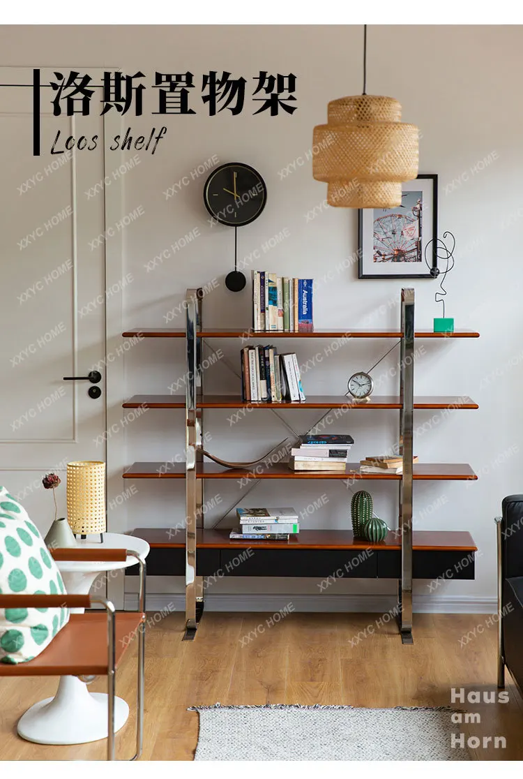 Shelf Bauhaus solid wood living room floor bookshelf multi-layer storage simple