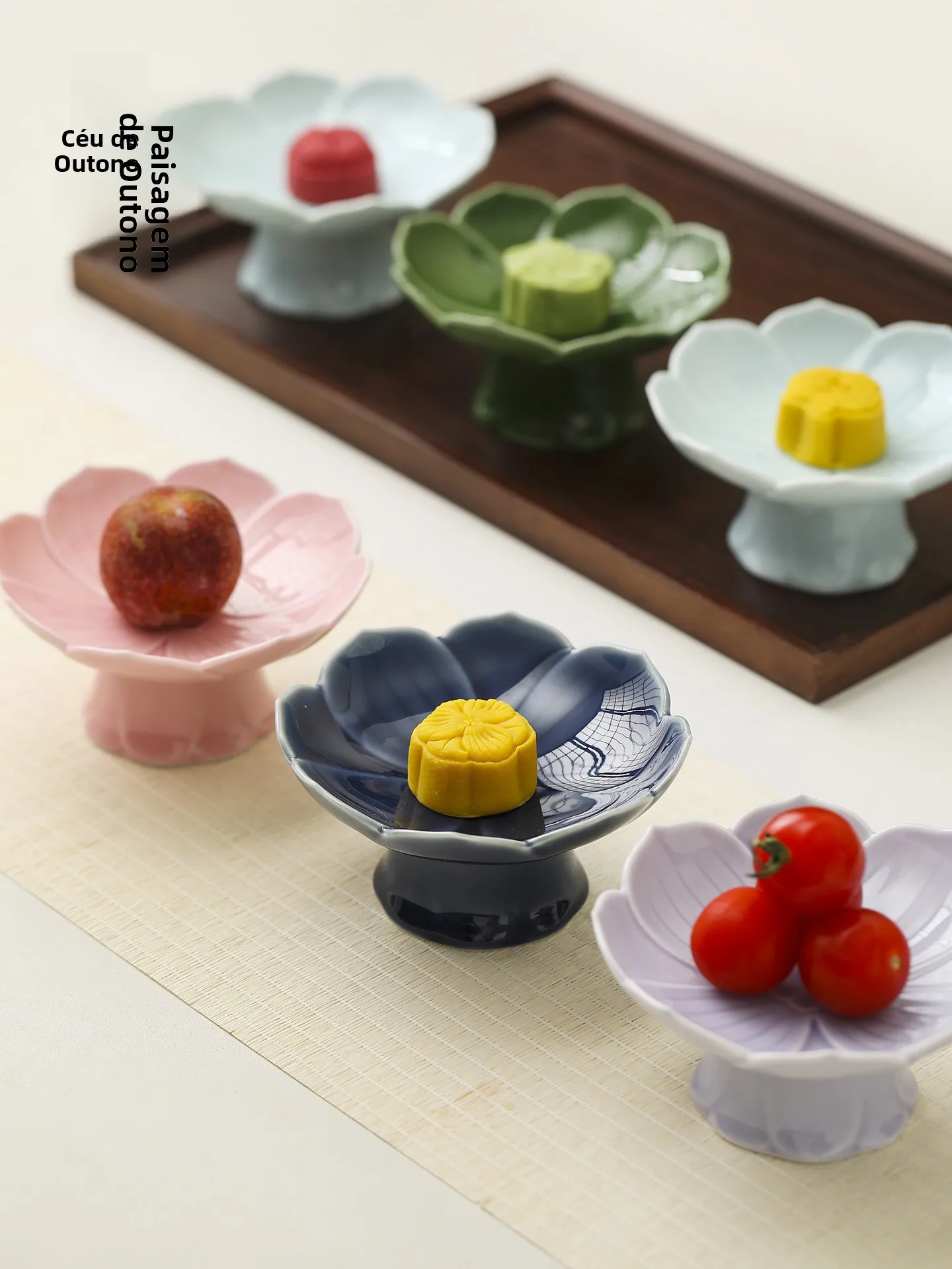 レトロな中国風セラミック高足フルーツトレイ禅蓮デザイン茶菓子皿家庭用ケーキトレイ花柄サービングディッシュ