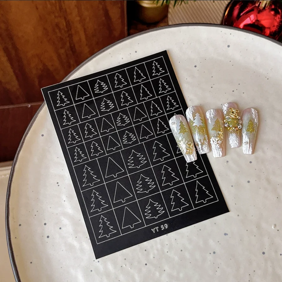 Accessori per nail art natalizi Adesivi Ghirlande dipinte a spruzzo Campane Guanti di renna Pupazzo di neve Unghie Decorazioni 3D Adesivi fai da te