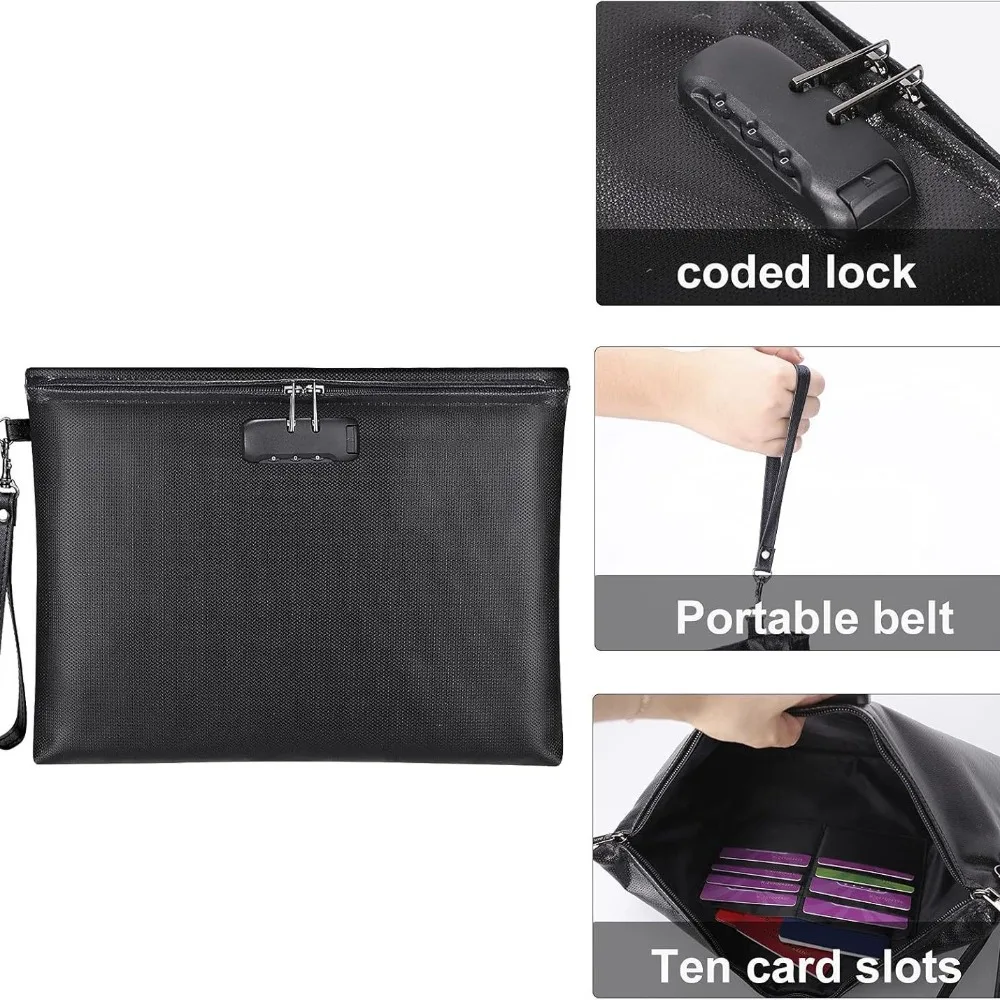 

Портативная сумка на молнии с замком, огнестойкий водонепроницаемый конверт для документов, папка для файлов, сумка для денег, сумка для денег для дома и офиса, безопасная сумка
