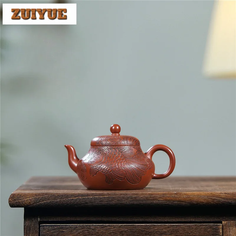 160ml Yixing Purple Clay Teapots Handmade Fish Fun Jun De Pot Raw Ore Dahongpao Mud Tea Maker Kettle With Filter Zisha Tea Set