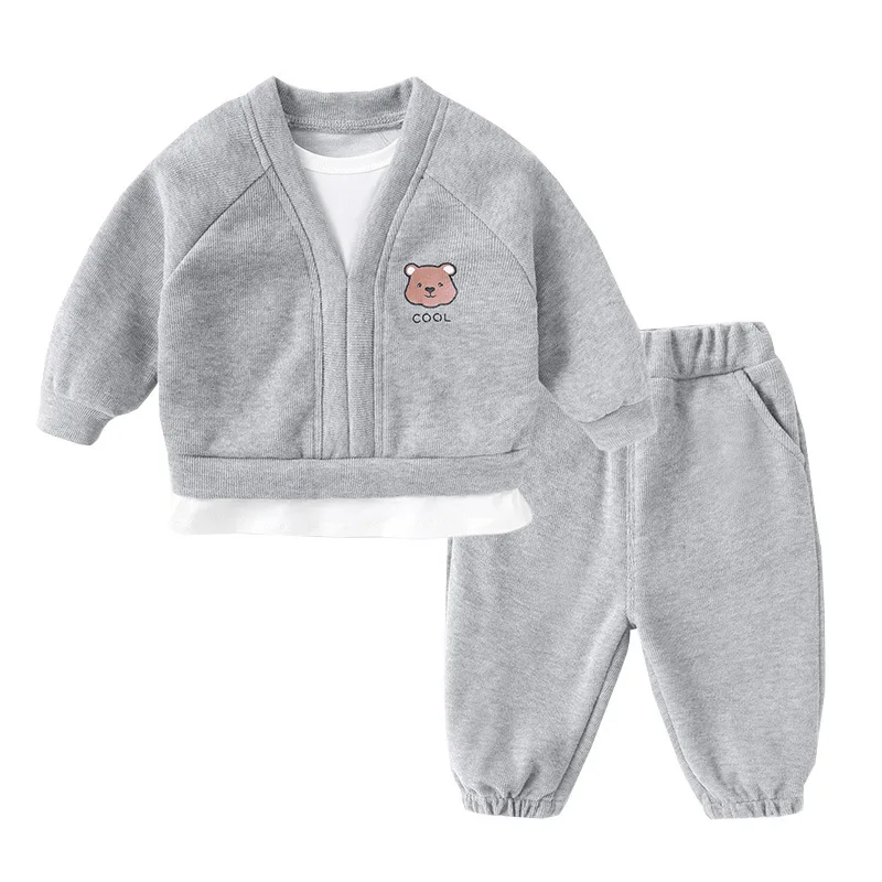 Spring Autumn Toddler Boys 2PCS Clothes Set Cotton Tiger Printed Fake Two Piece Sweatshirts Solid Jogger Pant Babys Boys Outfits