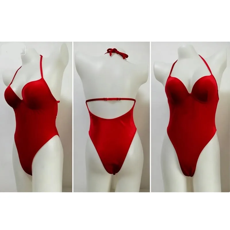Korean Velvet Women Fitness Model Competition One Piece Bikini High Cut Half Hip Coverage Stage Swimsuit Bodysuit