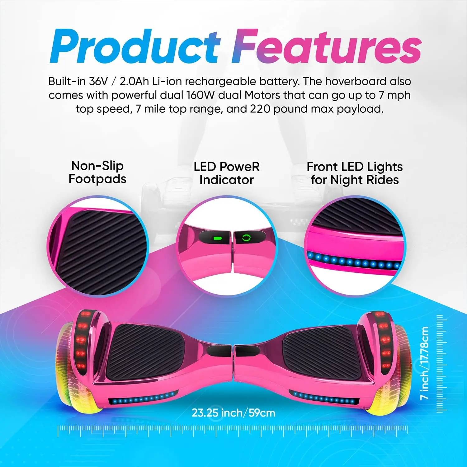 6.5” Hoverboard for Kids Ages 6-12, Bluetooth Hover Board with Tunnel Light Style Wheels & Non-slip Footpads, UL2272 Safety Cert