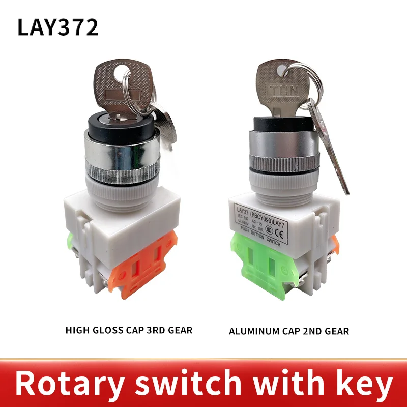 LAY37 22mm Rotary switch 2/ 3 Position Knob Rotary Key lock 1NO/1NC and 2NO rotary switch DPST Locking Switch 660V Ui 10A Ith