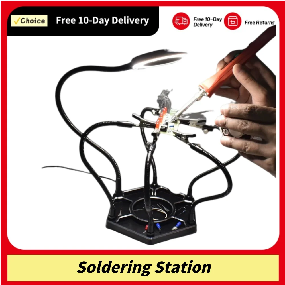 Helping Hands Soldering Station, Five-Claw Soldering Station Third Hand Soldering Tool with Soldering Iron Stand, 3X Magnifying