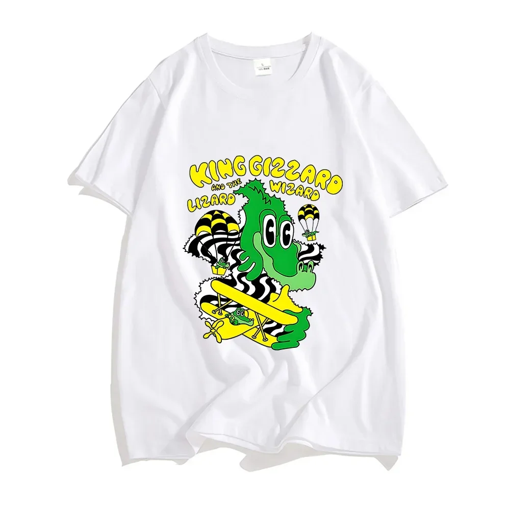 100% Cotton Photo Tshirts Anime Print Cartoon Fashion King Gizzard The Lizard Wizard T-shirts MEN Parachute Crocodile T Shirts