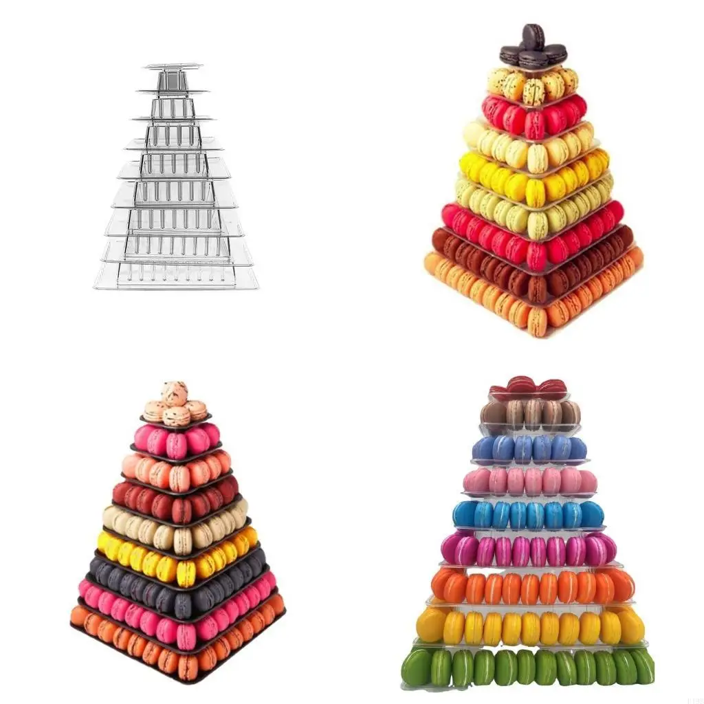 F19B 9 Tier Macaron Tower Cookie Rack Plastic Dessert Display Stand for Cupcake Cake