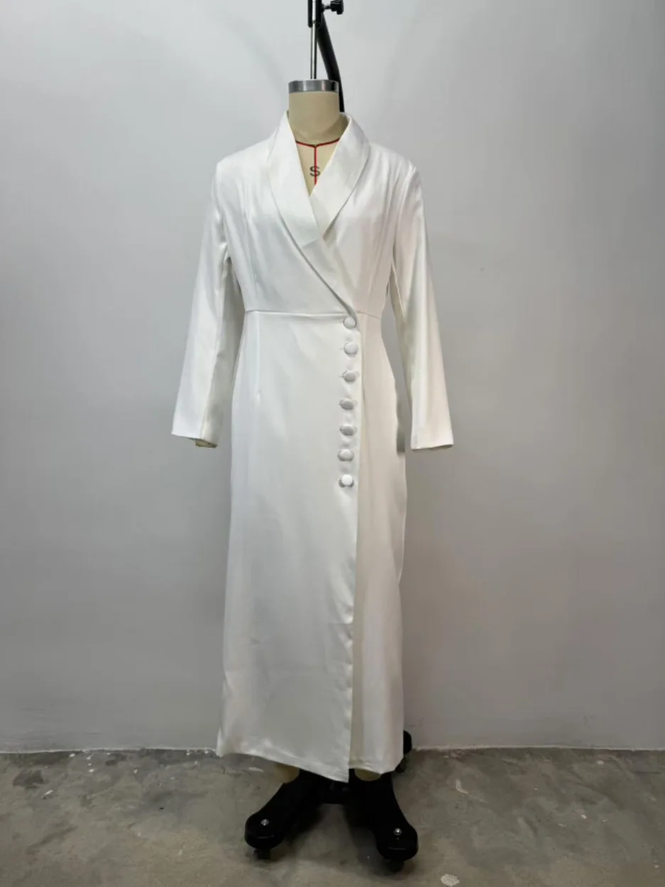 2025 Female White Dress,Spring European and American Women's  Clothing,Long Sleeve Button Dresses