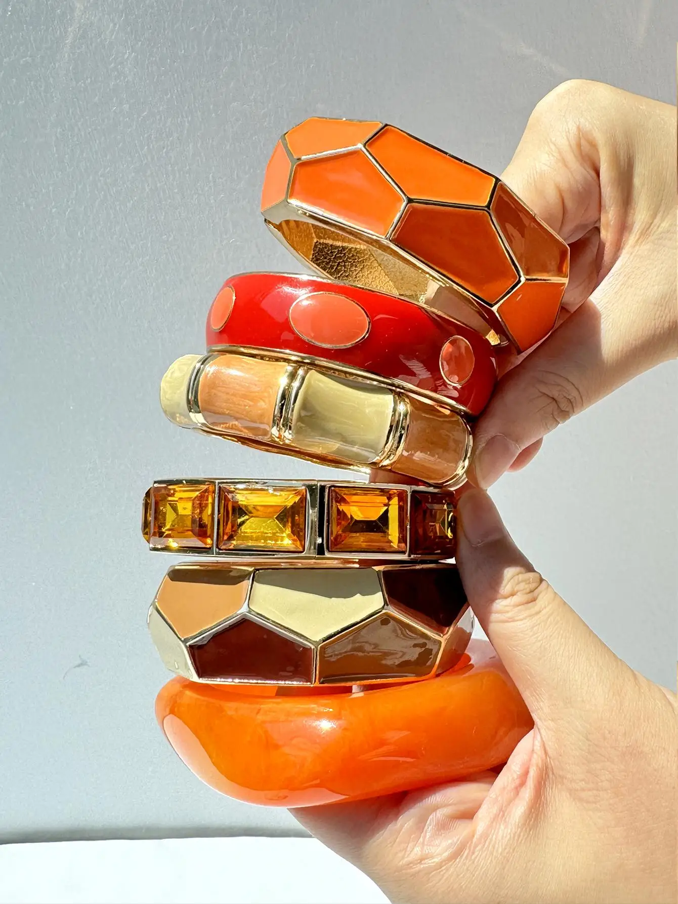 Vibrant Orange Series Patchwork Irregular Geometric Metal Bracelet Fashionable Women's Charming Jewelry NEW