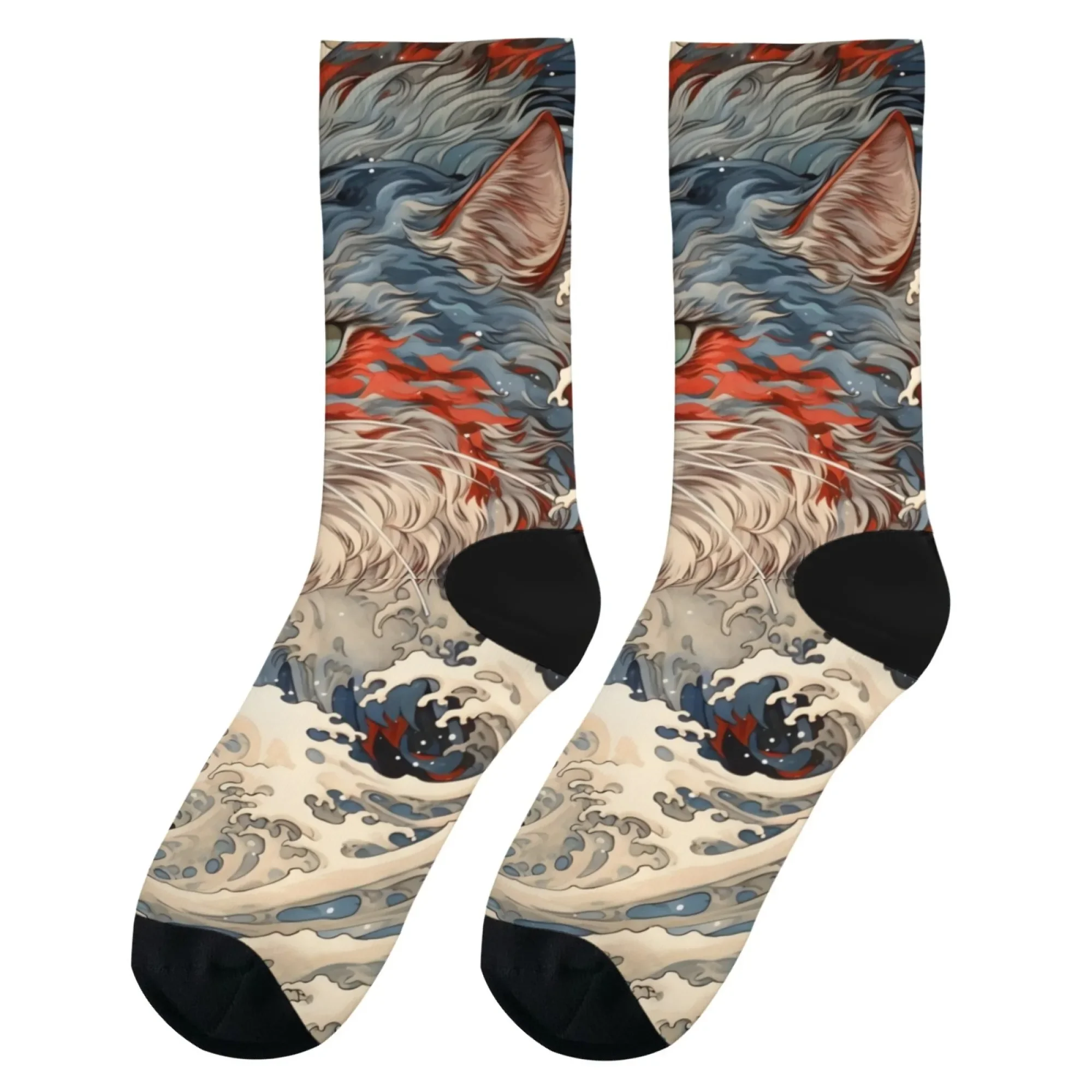 Kaus Kaki Seni Lukisan Kucing Retro Ukiyo-e Gaya Harajuku Unisex Kasual Nyaman Kaus Kaki Fashion Unik Lucu Kaus Kaki Bahagia Hadiah