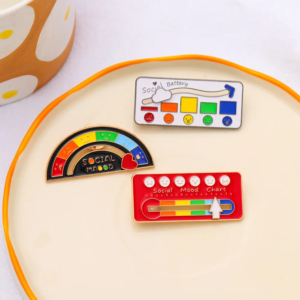Slidable Mood State Enamel Pins Soul Battery Themed Brooches, Unique Cute Jewelry Accessories for Women Jackets Bags Wholesale