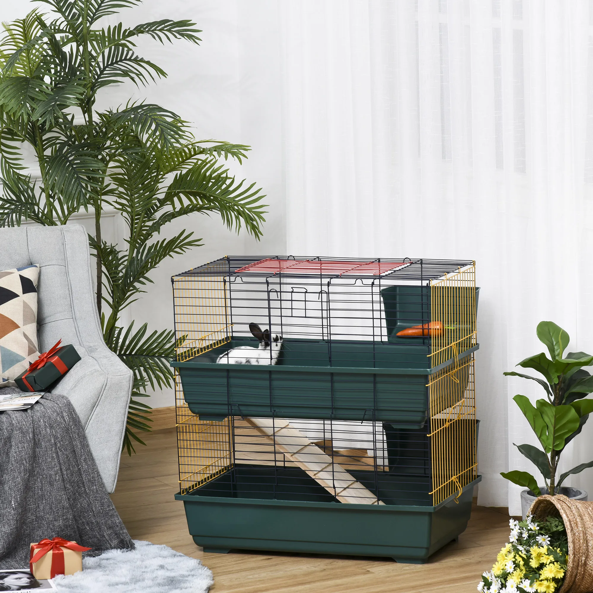 PawHut Small Animal Cage Habitat w/ Accessories 2-Story Large Pet Play House