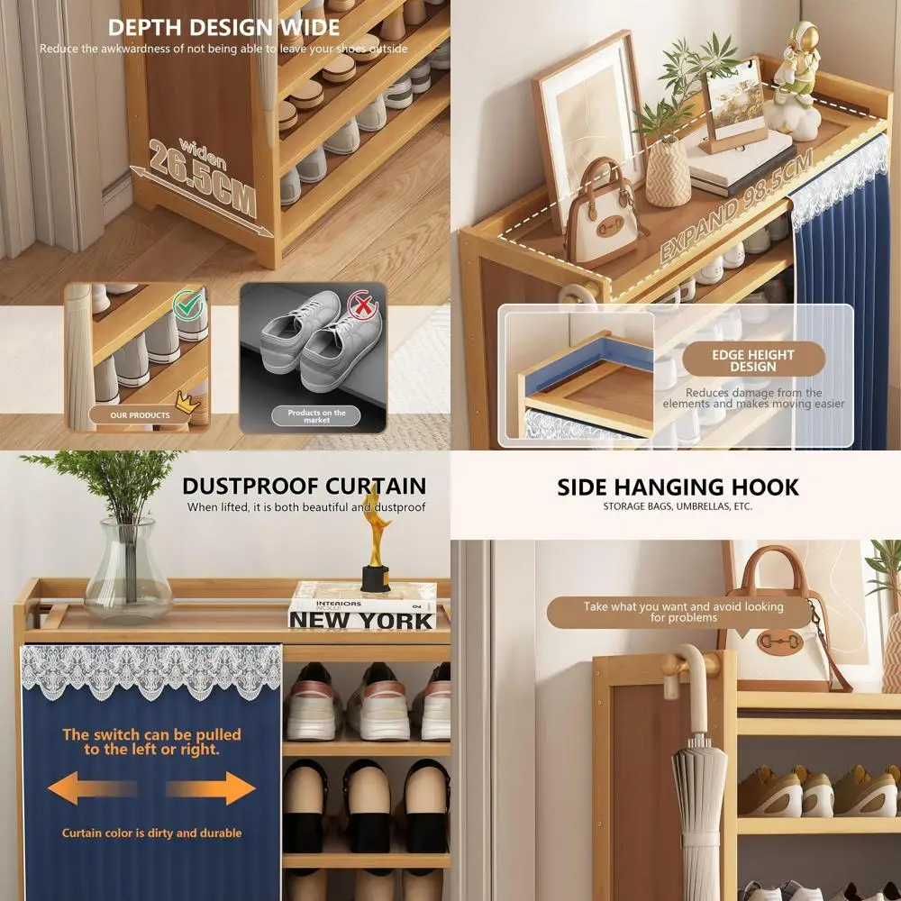 6-Tier Bamboo Shoe Organizer with Cover, Holds 24 Pairs for Entryway & Closet