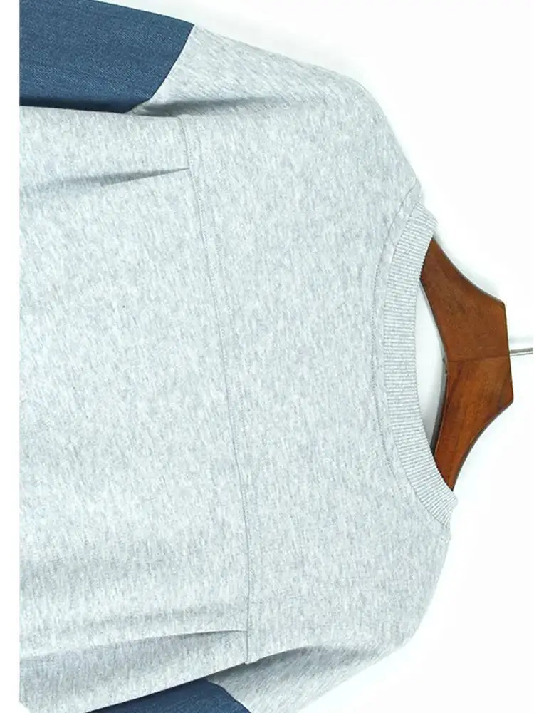 رمادي الدنيم اللون كتلة البلوز جديد جولة الرقبة طويلة الأكمام المرأة كبيرة الحجم أزياء المد ربيع الخريف #5