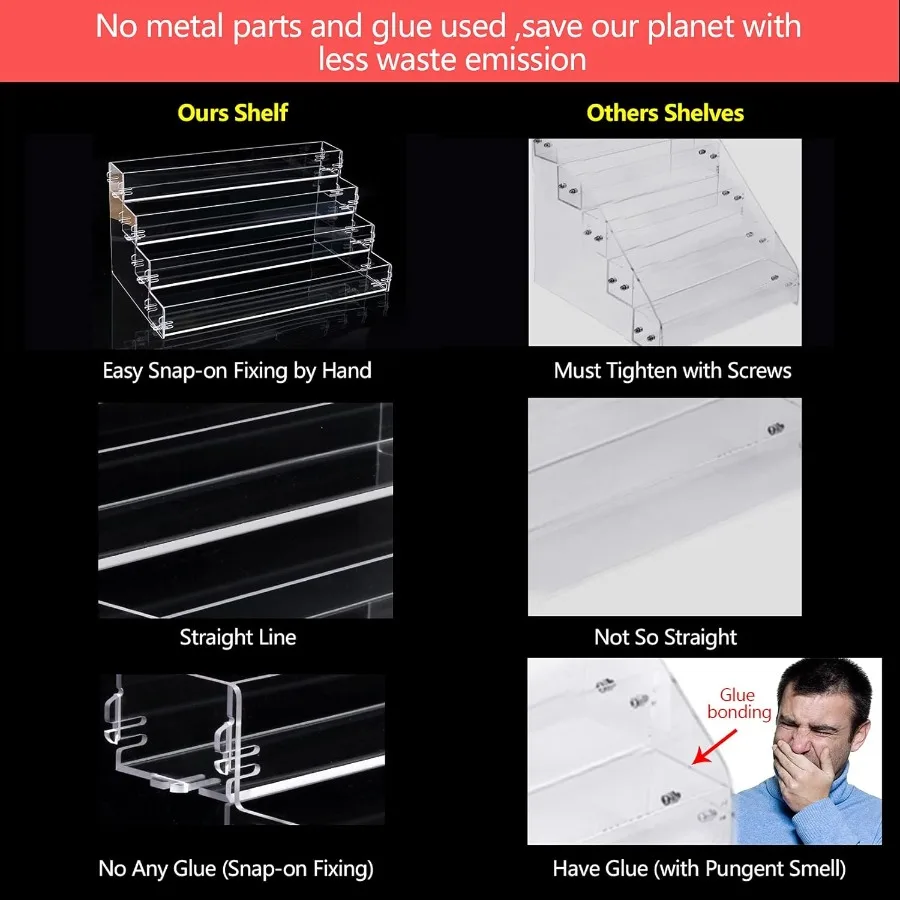 4단 아크릴 선글라스 및 매니큐어 정리대 침실 욕실용 무취 접착제 조립 필요 없음