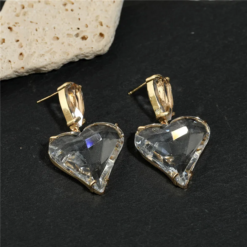 Vintage Crystal Big Heart Drop Earrings For Women Girl Gift Trendy Minimalist Love Pendant Earring Wedding Party Jewelry AE93