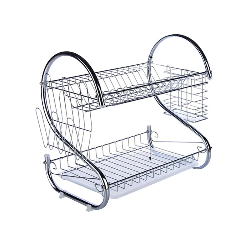 

Double Layer Stainless Steel Dish Drying Rack Cup Holder Organizer Kitchen Dish Drainer Shelf Tableware Fruit Stand 45x25x39cm